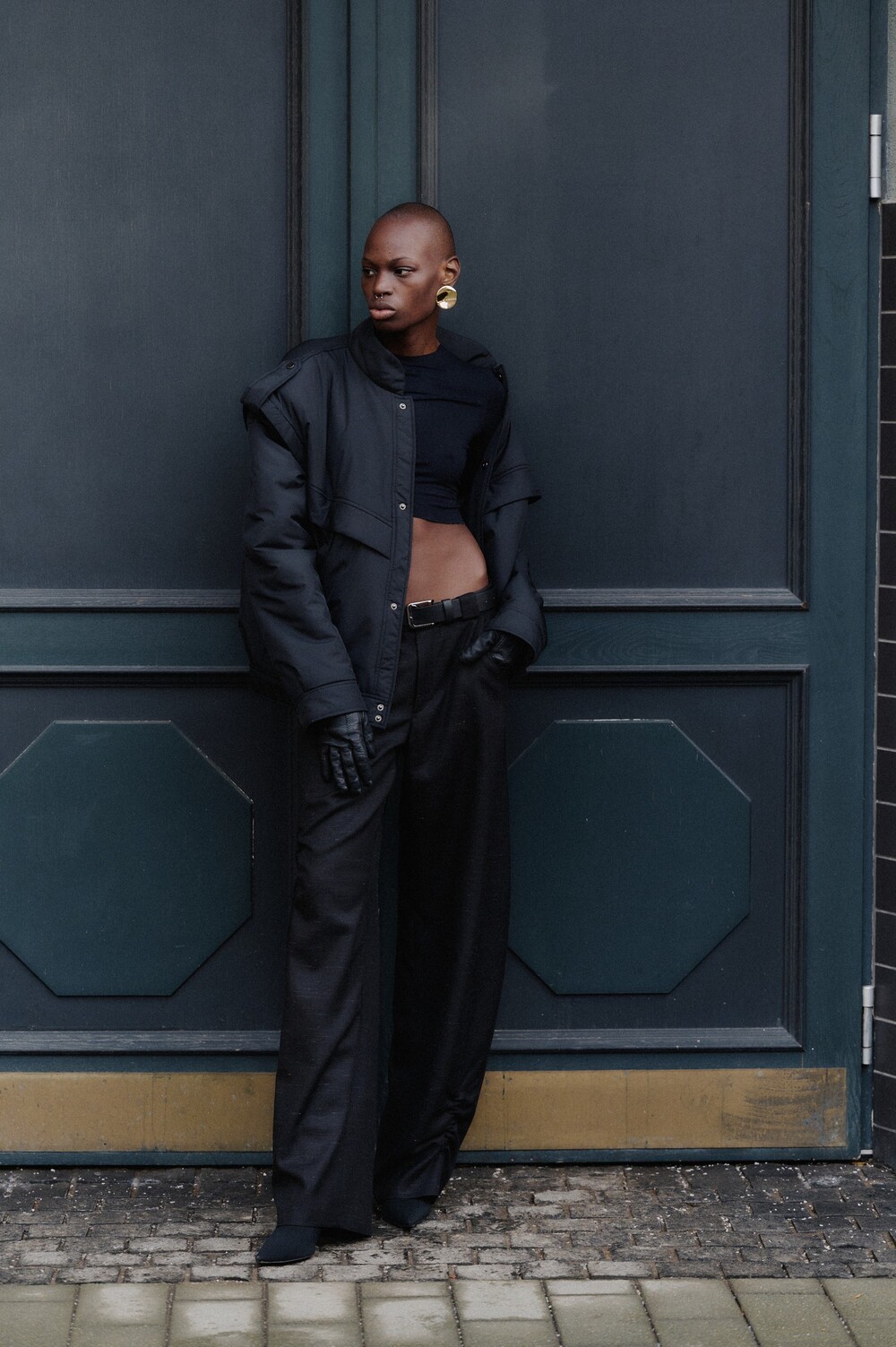 Black trousers with pintucks